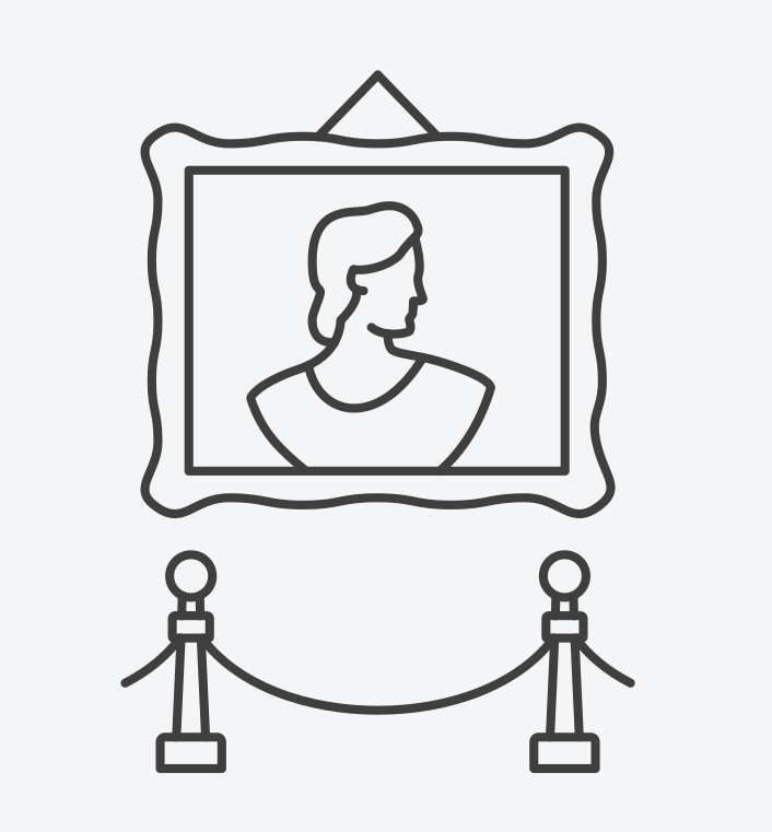 simple icon of painting behind a guard rope used for quilt show special exhibits