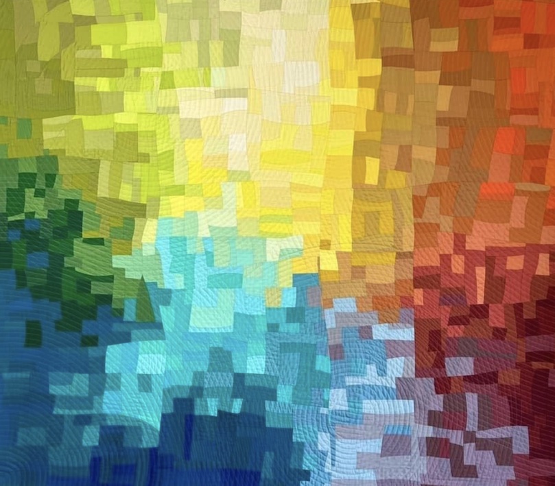pixelated style quilt with varying colors