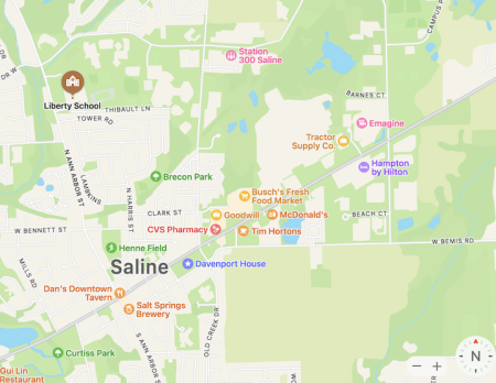 Map of Saline showing liberty school