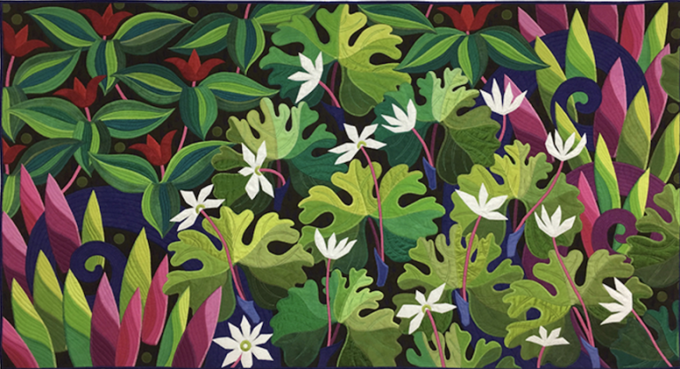 Green leaves, white flowers